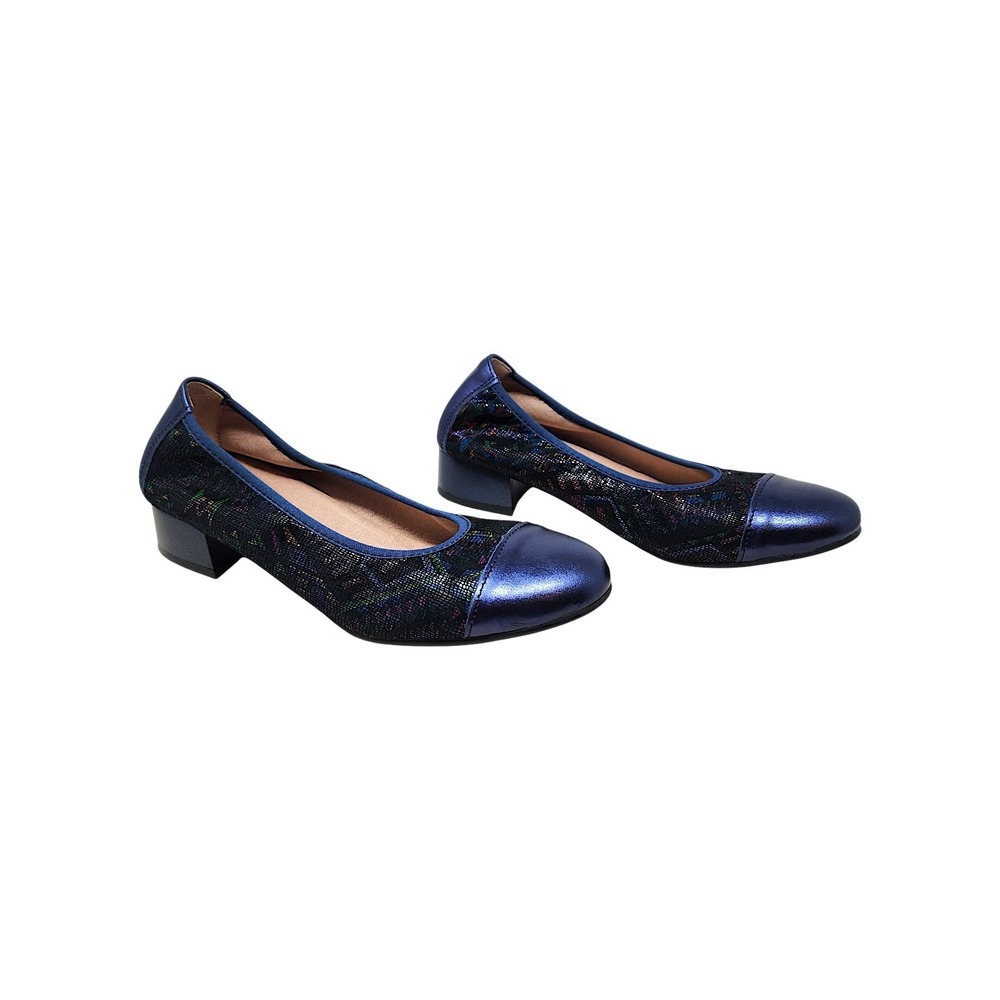 Pitillos Balerina Pumps 37 6 Block Heel Blue Mosaic Metallic Cap Toe Spain Shoes